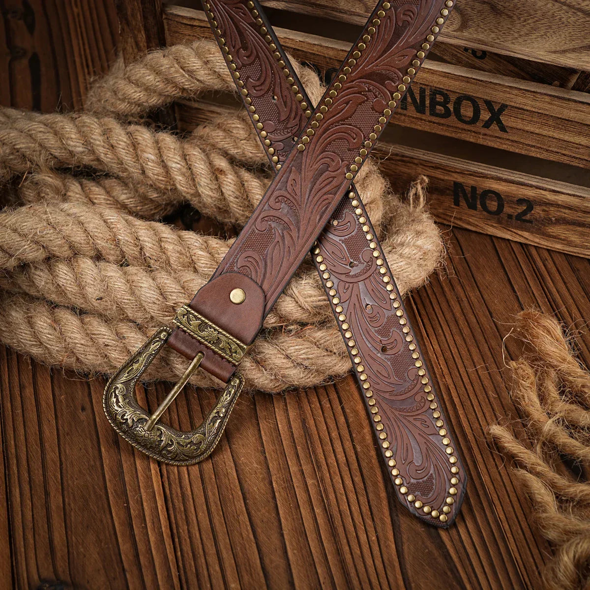 Cinto Western Antigo em Couro Premium