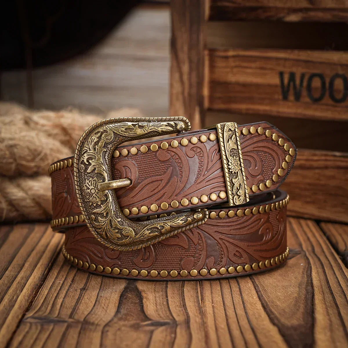 Cinto Western Antigo em Couro Premium